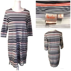 Persifor Sheath Dress Size Small Striped Print 3/4 Sleeve Stretch.